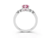 Fancy Pink Cushion Cut Diamond Five-Stone Prong Set Engagement Ring Set in Silver with Channel Band