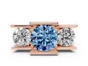 Round Channel-Set Three Stone Engagement Ring Setting for a Fancy Blue Lab-Grown Diamond | Rose Gold