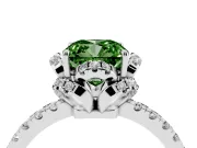 Fancy Green Cushion Cut Diamond Halo Pavé Band Ring Set in Platinum with Prong-Held Center