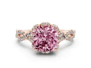 Fancy Pink Cushion Cut Diamond Halo Twist Band Solitaire Ring Set in Rose gold with Prong-Set Center Stone