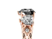 Heart-Shaped Three Stone Engagement Ring Setting for a Black Center | Braided Band | Rose Gold