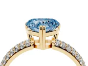 Heart-Shaped Three Row Pave Engagement Ring Setting for a Fancy Blue Lab-Grown Diamond | Yellow Gold