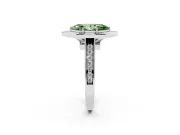 Fancy Green Marquise Cut Diamond Halo Solitaire Ring Set in Platinum with Pavé Band and Bezel Setting