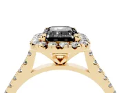 Emerald Cut Halo Engagement Ring Setting for a Black Center | Tapered Band | Yellow Gold