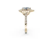 Fancy Blue Pear-Shaped Lab-Grown Diamond Double Halo Statement Ring Set in Yellow Gold with Pavé Band