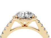 Round Halo Pavé Engagement Ring Setting | Single Row Shoulders | Yellow Gold