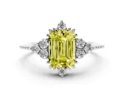 Emerald Cut Cluster Engagement Ring Setting for a Fancy Yellow Lab-Grown Diamond | White Gold