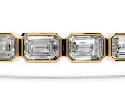 Emerald Cut Lab-Grown Diamond East-West Bezel Tennis Bracelet | Spaced Links | Yellow Gold