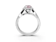 Oval Halo Pavé Engagement Ring Setting for a Fancy Pink Lab-Grown Diamond | Narrow Split Shank | Platinum