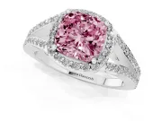 Cushion Cut Halo Engagement Ring Setting for a Fancy Pink Lab-Grown Diamond | V-Split Pavé Band | Sterling Silver