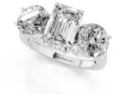 Emerald Cut Diamond Three-Stone Engagement Ring Set in Silver with Polished Band