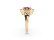 Fancy Pink Asscher Cut Diamond Milgrain Halo Ring Set in Yellow gold with Split Shank