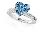 Fancy Blue Heart Cut Diamond Solitaire Milgrain Engraved Band Set in White gold with Prong Setting