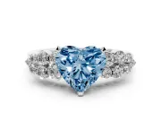 Fancy Blue Heart Cut Diamond Cluster Engagement Ring Set in Platinum with Pavé Band and Prong Setting