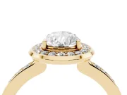 Pear Cut Diamond Halo Ring Set in Yellow gold with Bezel Frame and Pavé Band