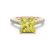 Princess Cut Hidden Halo Pave Engagement Ring Setting for a Fancy Yellow Lab-Grown Diamond | Claw Prongs | Yellow Gold