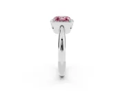 Fancy Pink Asscher Cut Diamond Halo Engagement Ring Set in Silver with Plain Split Shank and Prong Setting