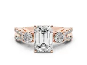 Emerald Cut Three Stone Engagement Ring Setting | Pavé Split Shank | Rose Gold