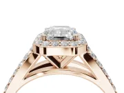 Emerald Cut Halo Pavé Engagement Ring Setting | Narrow Split Shank | Rose Gold