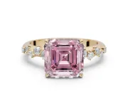 Asscher Cut Graduated Solitaire Engagement Ring Setting for a Fancy Pink Lab-Grown Diamond | Yellow Gold