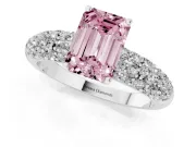 Emerald Cut Close Set Pave Engagement Ring Setting for a Fancy Pink Lab-Grown Diamond | Multi Row | Sterling Silver