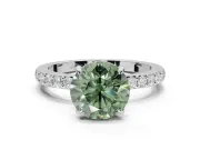 Round Hidden Halo Engagement Ring Setting for a Fancy Green Lab-Grown Diamond | Pavé Band | Sterling Silver