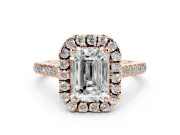 Emerald Cut Halo Engagement Ring Setting | Tapered Band | Rose Gold