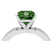 Fancy Green Princess Cut Diamond Solitaire Ring Set in Platinum with Slim Pavé Band and Prong Setting