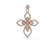 Round Lab-Grown Diamond Pavé Floral Cross Pendant Necklace | Petal Arms | Rose Gold