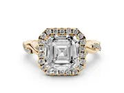 Asscher Cut Halo Engagement Ring Setting | Pavé Twist Band | Yellow Gold