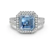 Asscher Cut Halo Split Shank Engagement Ring Setting for a Fancy Blue Lab-Grown Diamond | Pavé Shoulders | Platinum