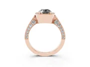 Oval Milgrain Halo Engagement Ring Setting for a Black Center | Side Stones | Rose Gold