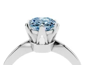 Fancy Blue Oval Cut Diamond Solitaire Engagement Ring Set in White gold with Slim Tapered Solitaire Band