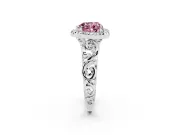 Fancy Pink Heart Cut Diamond Halo Ring Set in Platinum with Scrollwork Band and Prong Setting