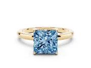 Princess Cut Engagement Ring Setting for a Fancy Blue Lab-Grown Diamond | Hidden Halo | Yellow Gold