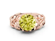 Fancy Yellow Round Cut Diamond Leaf-Inspired Engagement Ring Set in Rose gold with Round Accents