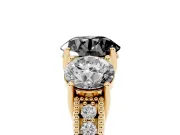 Round Vintage Three Stone Engagement Ring Setting for a Black Center | Yellow Gold