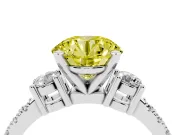 Fancy Yellow Three-Stone Round Cut Diamond Pavé Band Ring Set in Platinum with Prong Setting