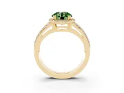 Round Halo Engagement Ring Setting for a Fancy Green Lab-Grown Diamond | Split Shank | Yellow Gold