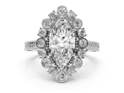 Marquise Vintage Scalloped Halo Engagement Ring Setting | Milgrain Pavé Band | Sterling Silver