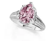Fancy Pink Pear Cut Diamond Pavé Split Shank Solitaire Ring Set in White gold with Prong Setting