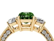 Emerald Cut Three Stone Engagement Ring Setting for a Fancy Green Lab-Grown Diamond | Graduated Pave Band | Yellow Gold