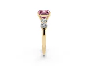 Asscher Cut Five Stone Engagement Ring Setting for a Fancy Pink Lab-Grown Diamond | Prong Set Side Stones | Yellow Gold
