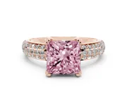 Princess Cut Three Row Pave Engagement Ring Setting for a Fancy Pink Lab-Grown Diamond | Rose Gold