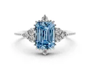 Emerald Cut Cluster Engagement Ring Setting for a Fancy Blue Lab-Grown Diamond | Platinum