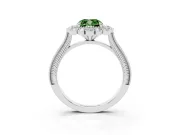 Fancy Green Cushion Cut Diamond Halo Milgrain Pavé Ring Set in Platinum with Prong Setting