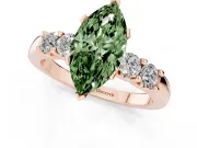 Fancy Green Marquise Cut Diamond Five-Stone Prong Set Engagement Ring Set in Rose gold with Channel Band