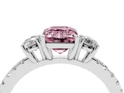 Emerald Cut Three Stone Engagement Ring Setting for a Fancy Pink Lab-Grown Diamond | Pave Shoulders | Sterling Silver
