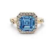 Asscher Cut Twist Halo Engagement Ring Setting for a Fancy Blue Lab-Grown Diamond | Yellow Gold