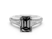 Emerald Cut Split Shank Engagement Ring Setting for a Black Center | Pavé Band | White Gold